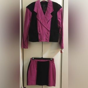 2 piece Black and Pink suede matching jacket and skirt